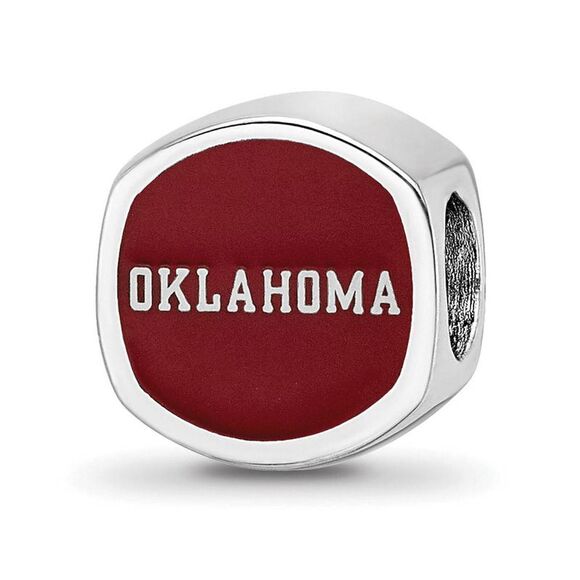 Sterling Silver Rhodium Plated U of Oklahoma Enamel Cushion Bead Charm - Picture 4 of 6